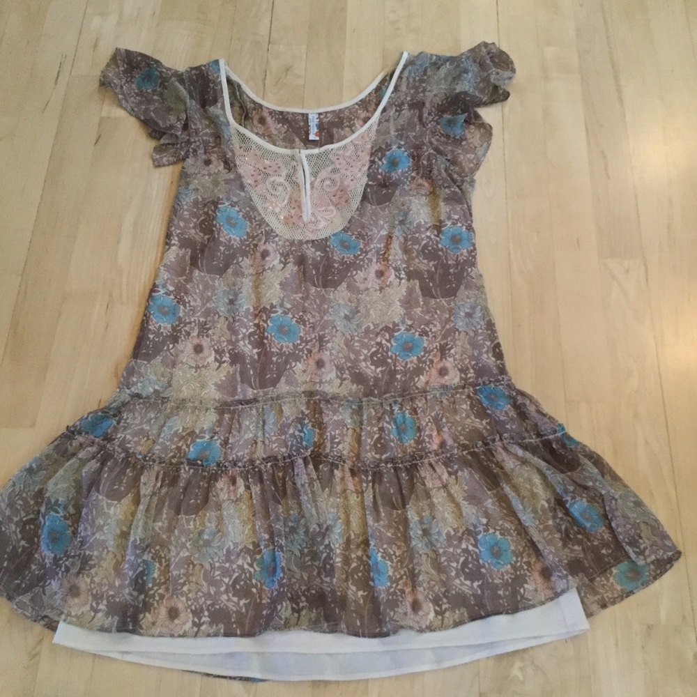 Free People Tan Floral Tunic SZ 10